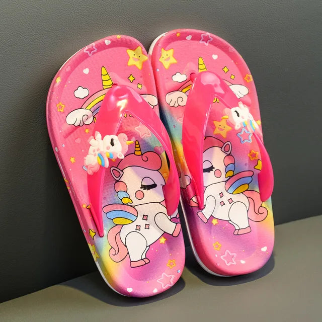 Girls Colorful Unicorn Flip-flops