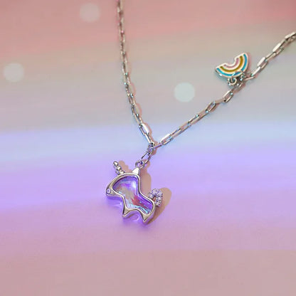 Silver Plated Opal Unicorn Necklace