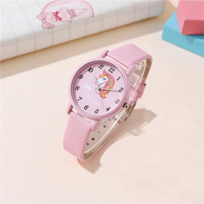 Cute pink leather unicorn watch