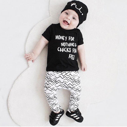 Boys'Cotton Short Sleeve Lettered Print Top + Pants Set