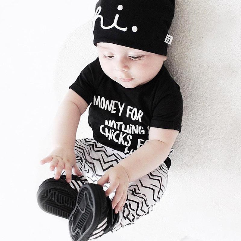 Boys'Cotton Short Sleeve Lettered Print Top + Pants Set